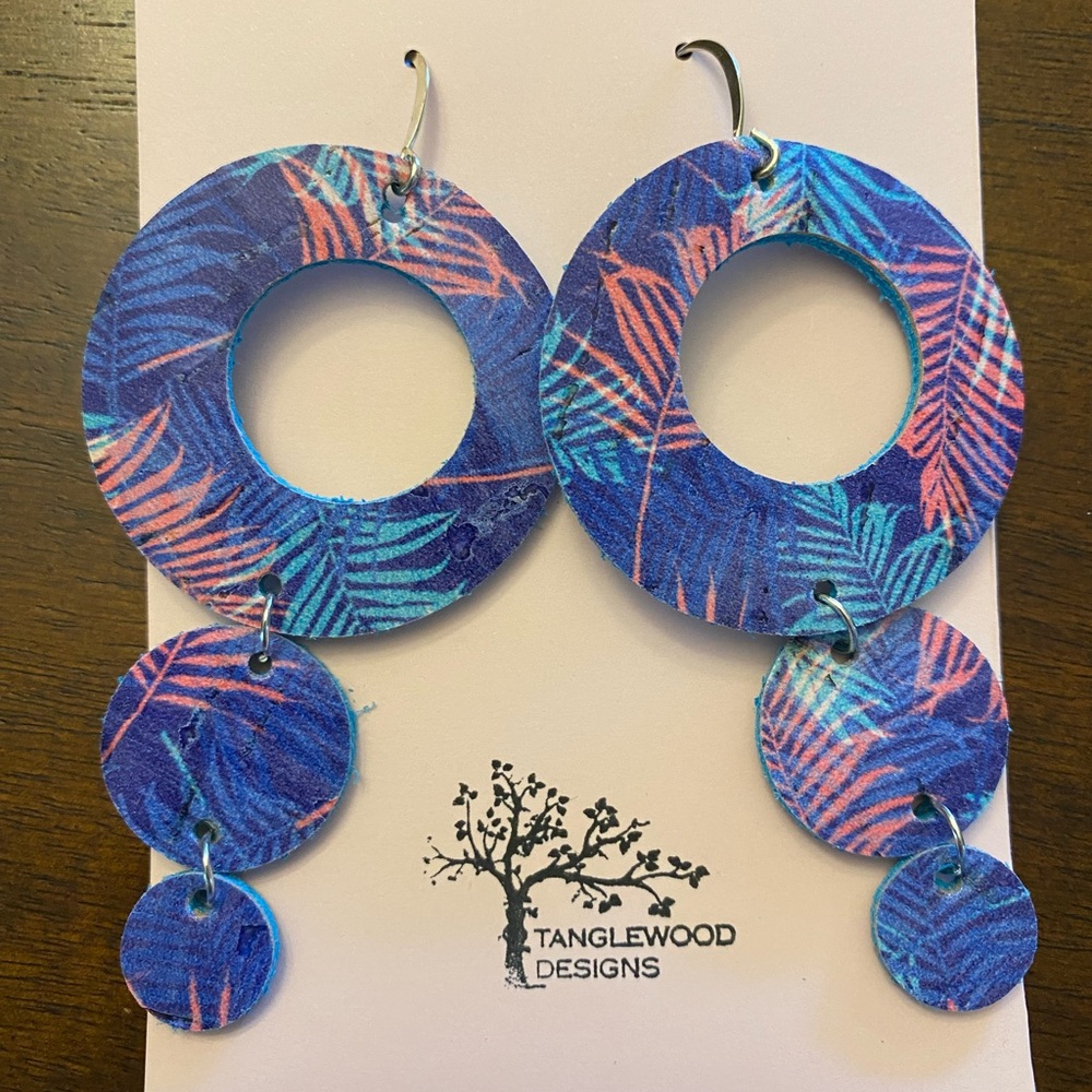 Handmade Earrings of Cork and Leather